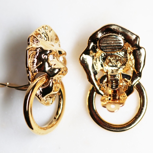 ✨ VINTAGE KJL Lion's Head Doorknocker Earrings 🌟 - Picture 10 of 16